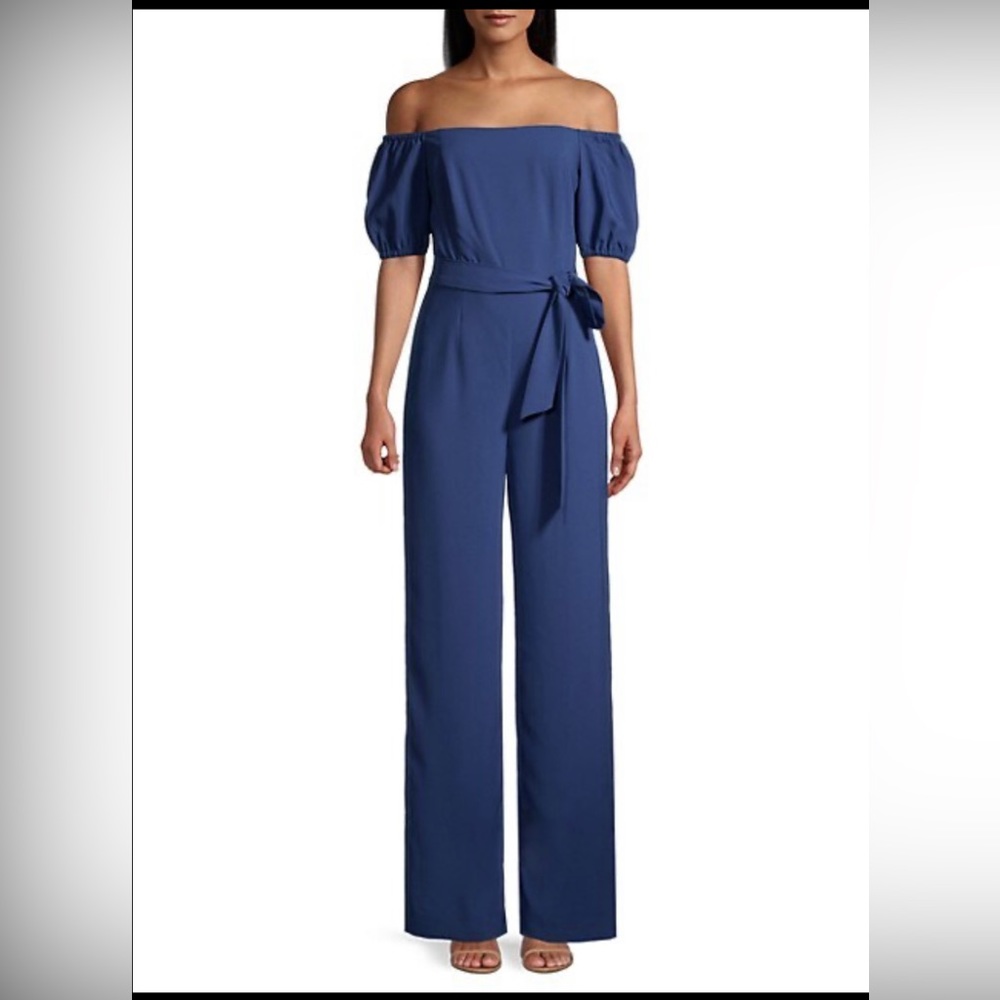 Lilly Pulitzer Jada Off-The-Shoulder Jumpsuit size 2 Oyster Bay Navy NWT